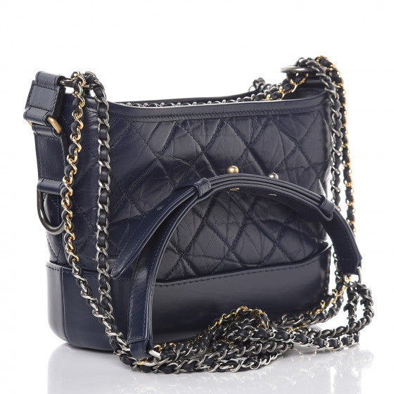 Aged Calfskin Quilted Small Gabrielle Hobo Navy