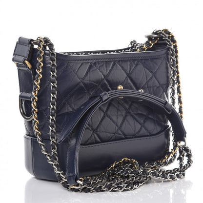 Chanel Aged Calfskin Quilted Small Gabrielle Hobo Navy 3 of 8