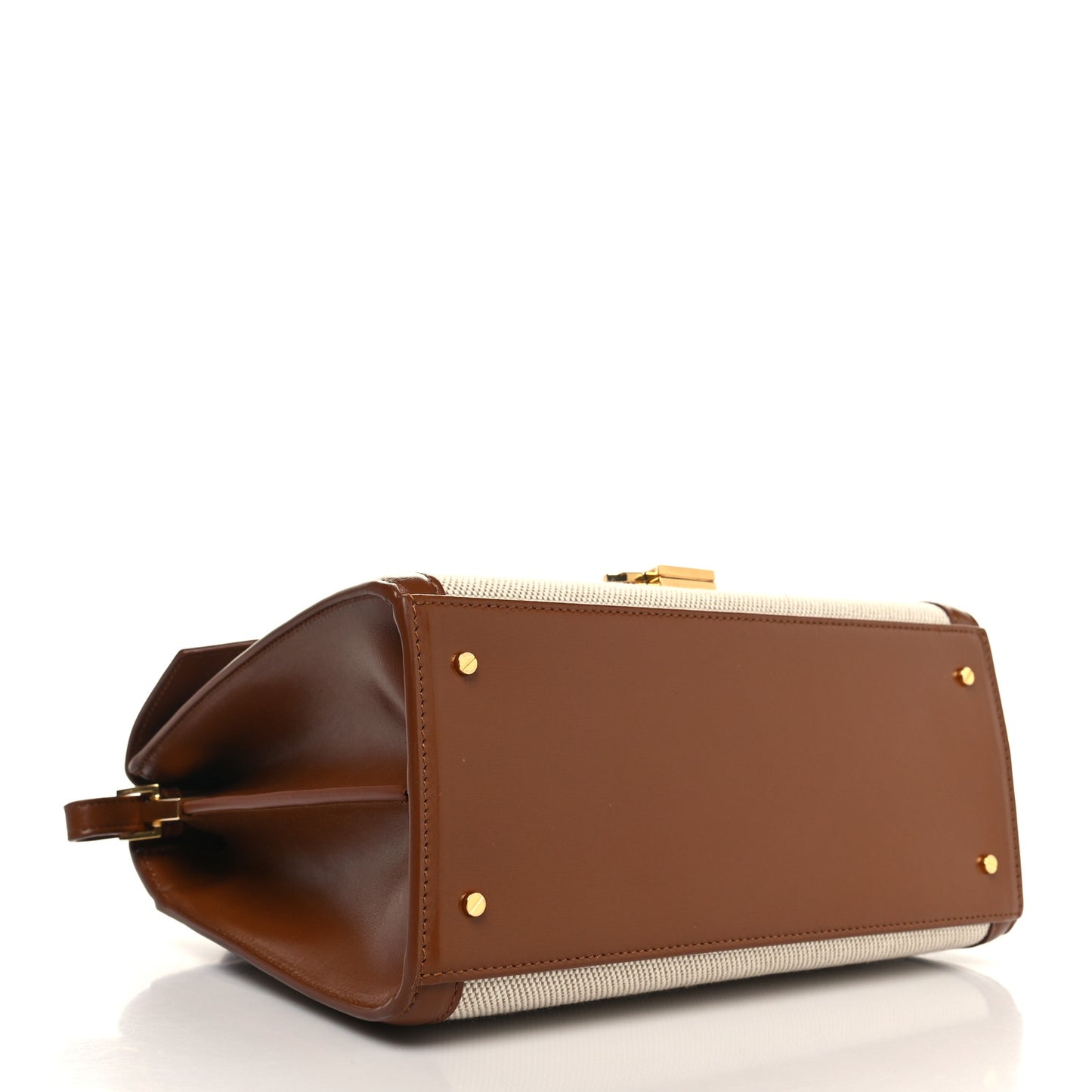 Canvas Calfskin Mini Classic Monogram Cassandra Top Handle Tan Natural