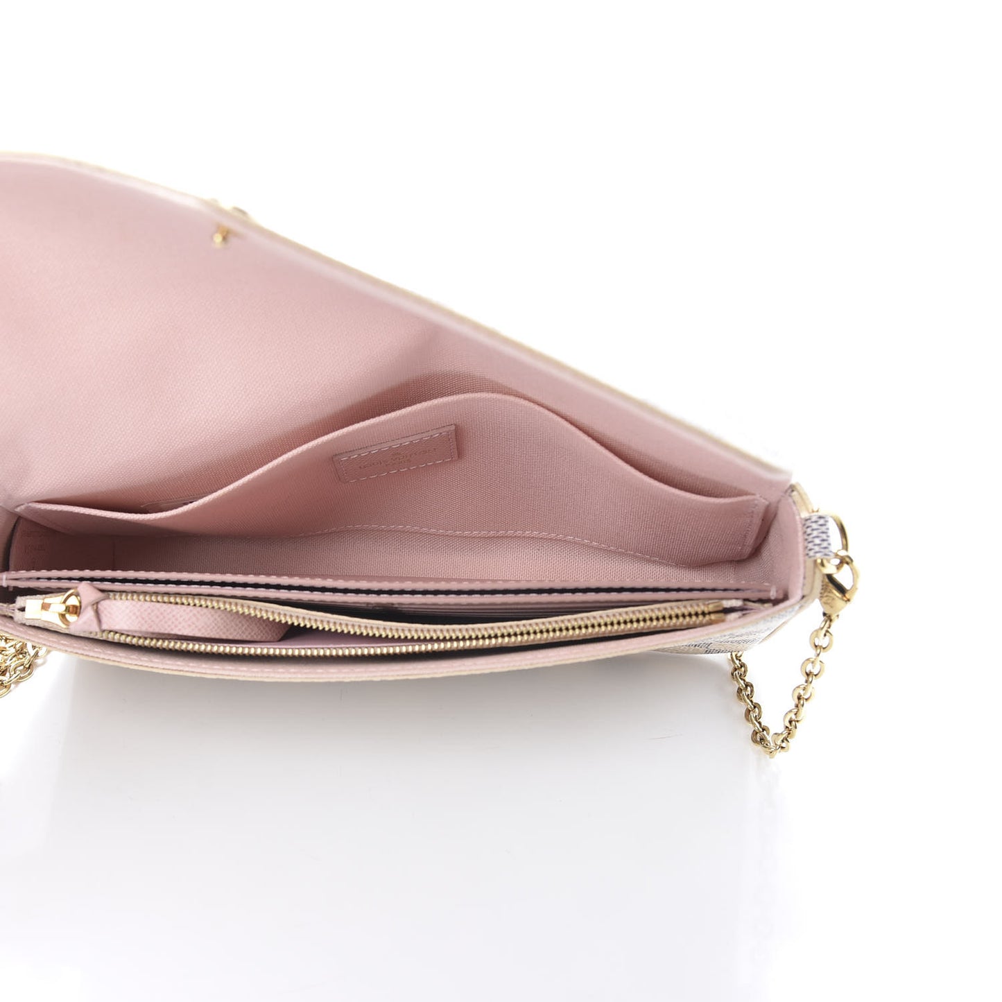 Damier Azur Pochette Felicie Chain Wallet Rose Ballerine