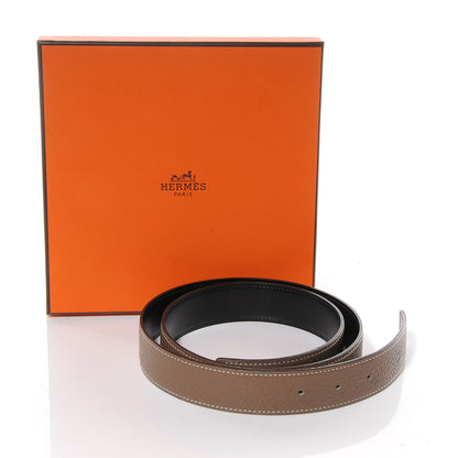 Hermes Taurillon Clemence Box Reversible Constance 32mm Belt Strap 90 Etoupe Noir 5 of 5