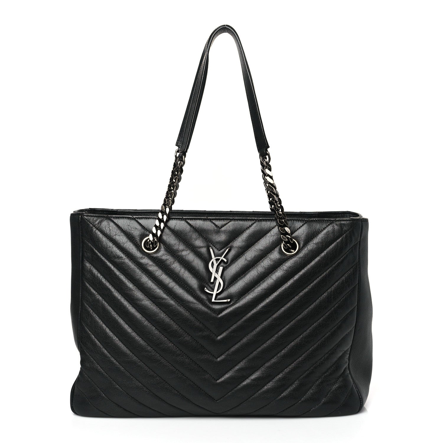 Saint Laurent Sheepskin Matelasse Chevron Large Monogram Shopping Bag Black 1 of 9