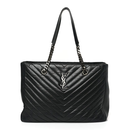 Saint Laurent Sheepskin Matelasse Chevron Large Monogram Shopping Bag Black 1 of 9