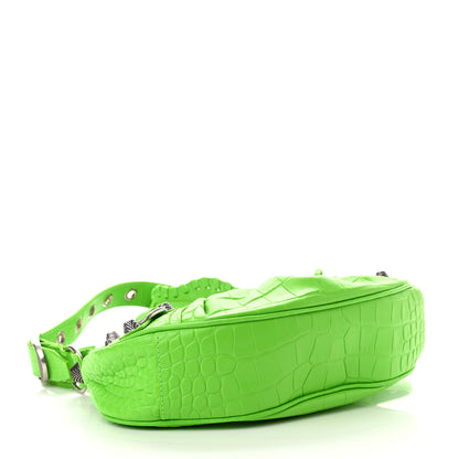 Balenciaga Extra Supple Calfskin Crocodile Embossed Le Cagole Shoulder Bag XS Acid Green 3 of 9