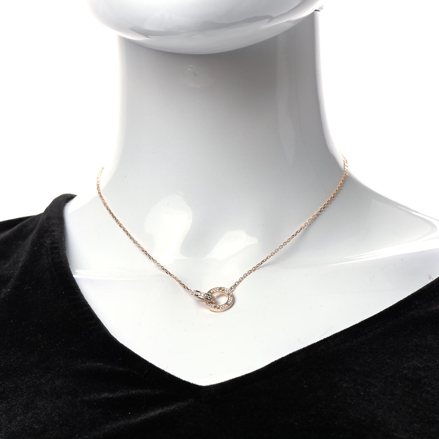 18K Pink Gold Diamond Interlocking LOVE Paved Necklace