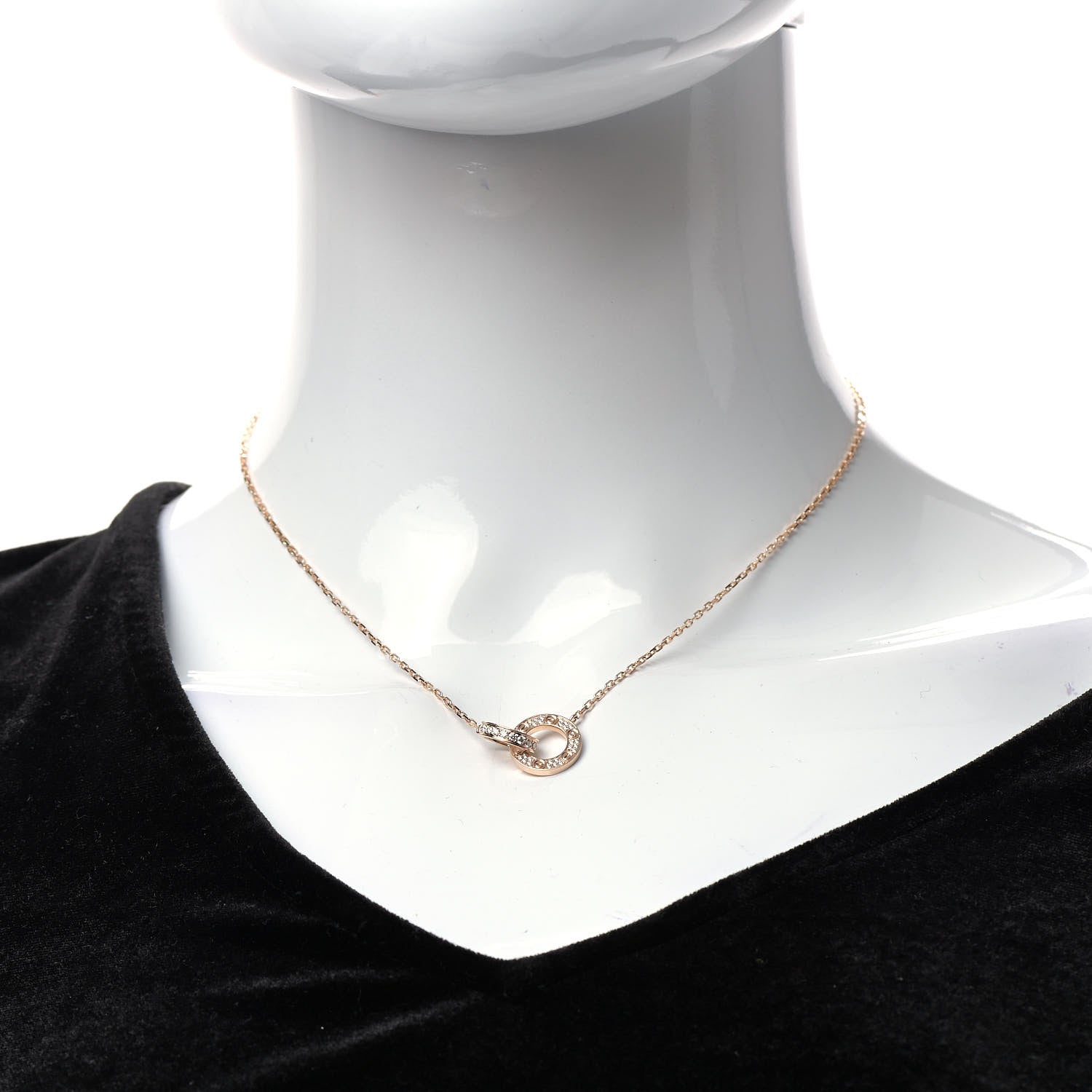 Cartier 18K Pink Gold Diamond Interlocking LOVE Paved Necklace 2 of 6