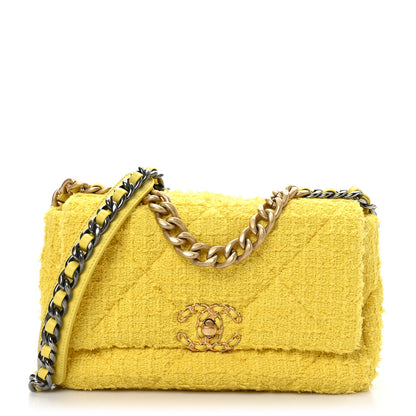 Chanel Tweed Quilted Medium Chanel 19 Flap Yellow 1 of 9