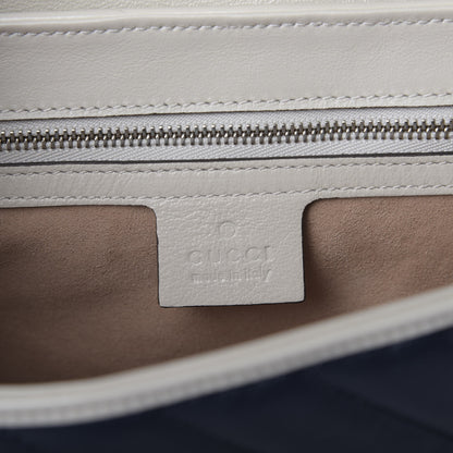 Gucci Vintage Effect Calfskin Matelasse Diagonal Small Torchon GG Marmont Shoulder Bag Blue Agata Mystic White 8 of 9