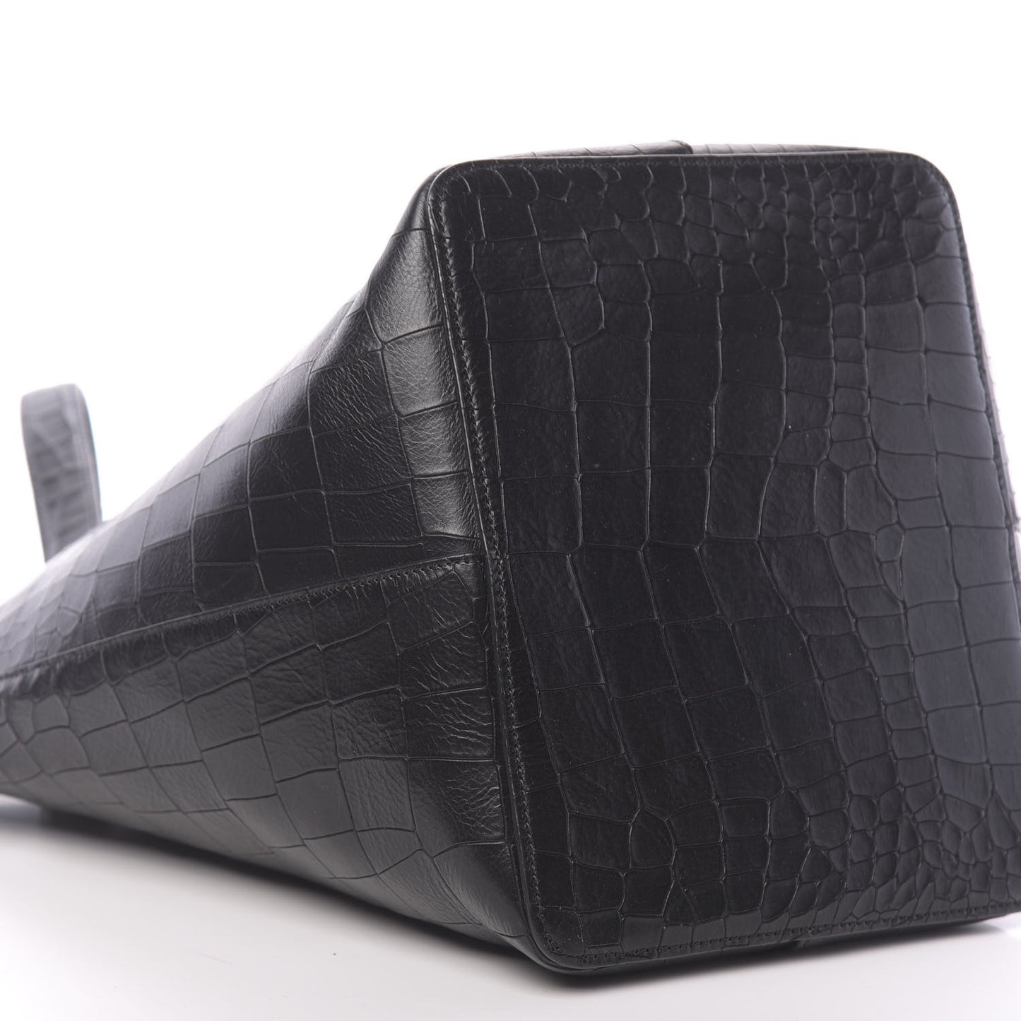 Calfskin Crocodile Embossed Kite Bucket Bag Black