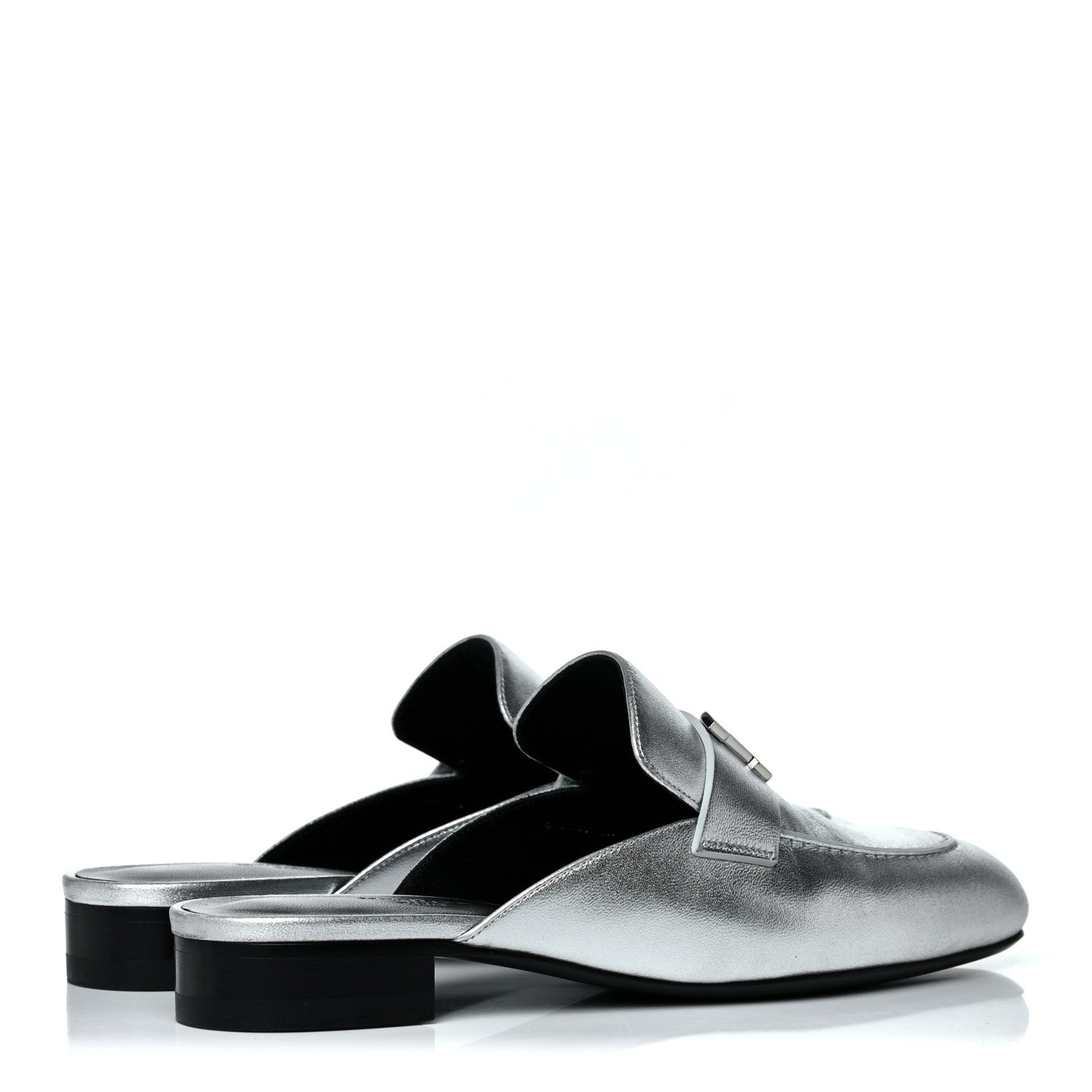 Hermes Metallic Nappa Trocadero Mule 37.5 Gris Argento 4 of 16
