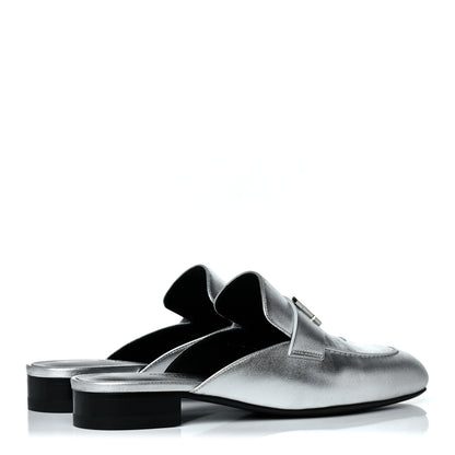Hermes Metallic Nappa Trocadero Mule 37.5 Gris Argento 4 of 16