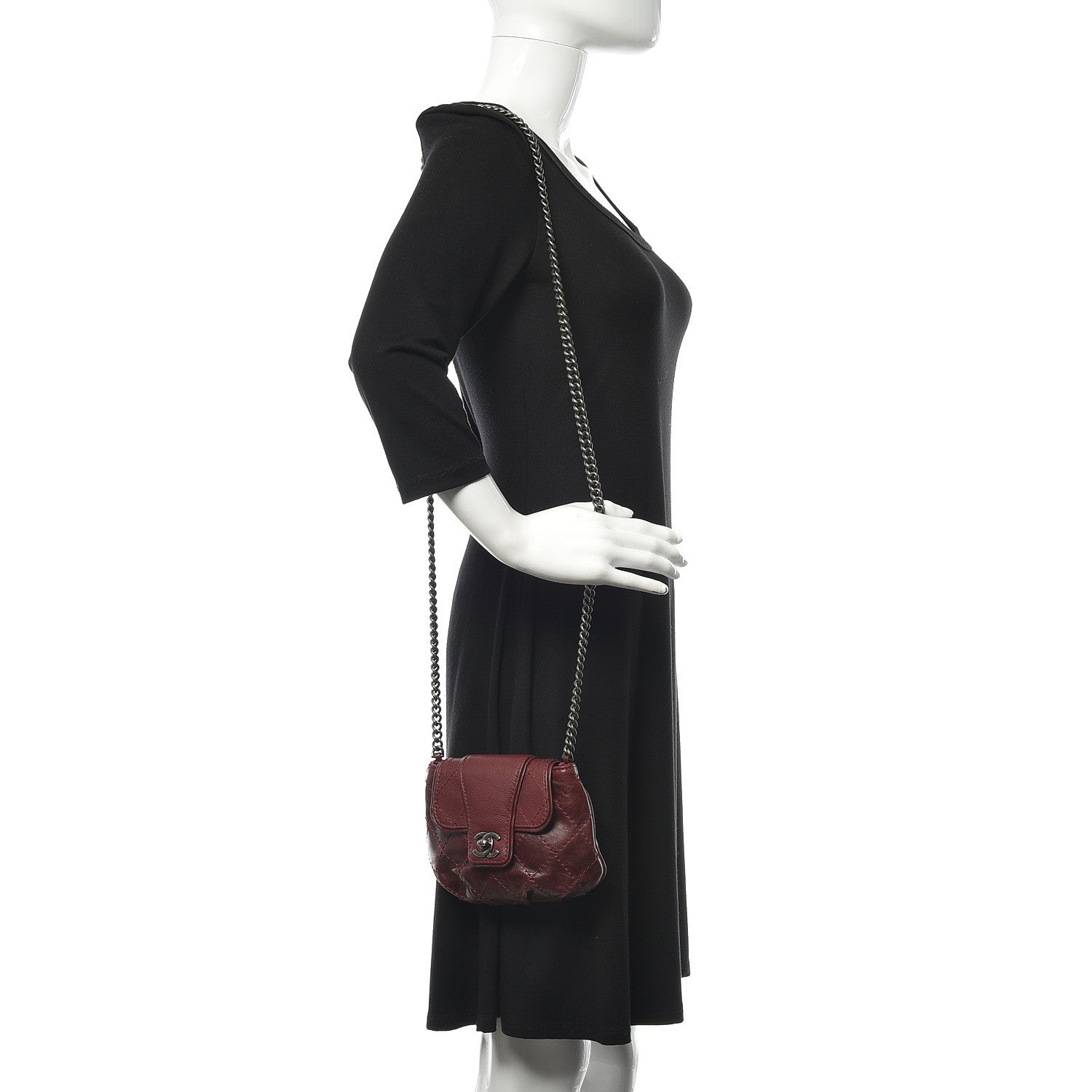 Chanel Caviar Aged Calfskin Mini Bubble Graphic Messenger Bag Dark Red 2 of 11