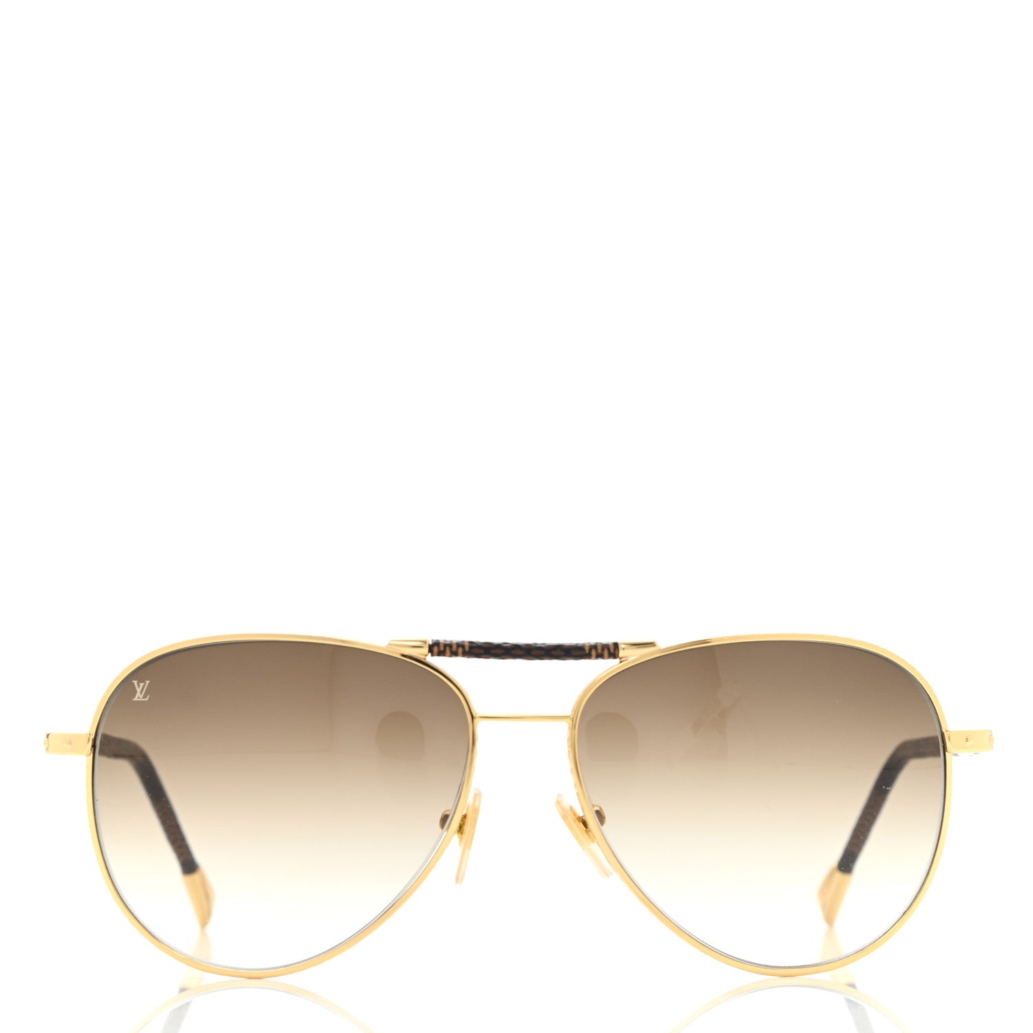 Louis Vuitton Damier Ebene Conspiration Pilote Aviator Sunglasses Z0202U Gold 2 of 7