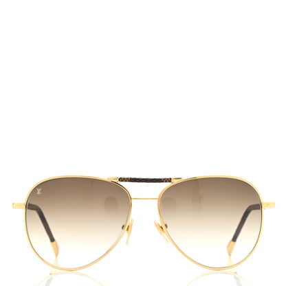 Louis Vuitton Damier Ebene Conspiration Pilote Aviator Sunglasses Z0202U Gold 2 of 7