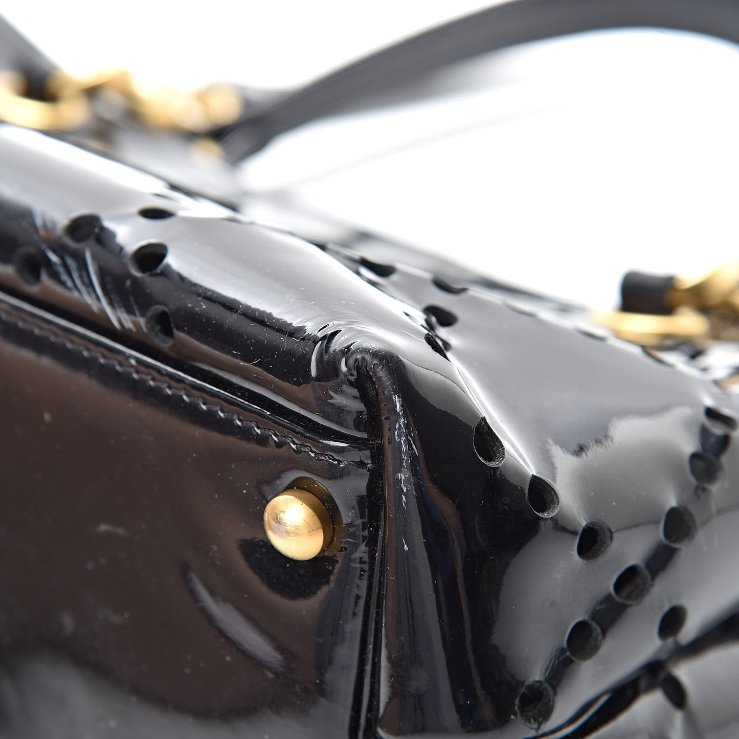 Patent Perforated CC Shopping Tote Black