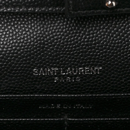 Saint Laurent Grain De Poudre Matelasse Chevron Bi-Color Monogram Chain Wallet White Black 6 of 10