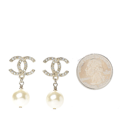 Chanel Pearl Crystal CC Drop Earrings Gold 2 of 5