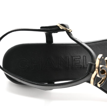 Chanel Lambskin Enamel CC Thong Sandals 39 Black 6 of 10