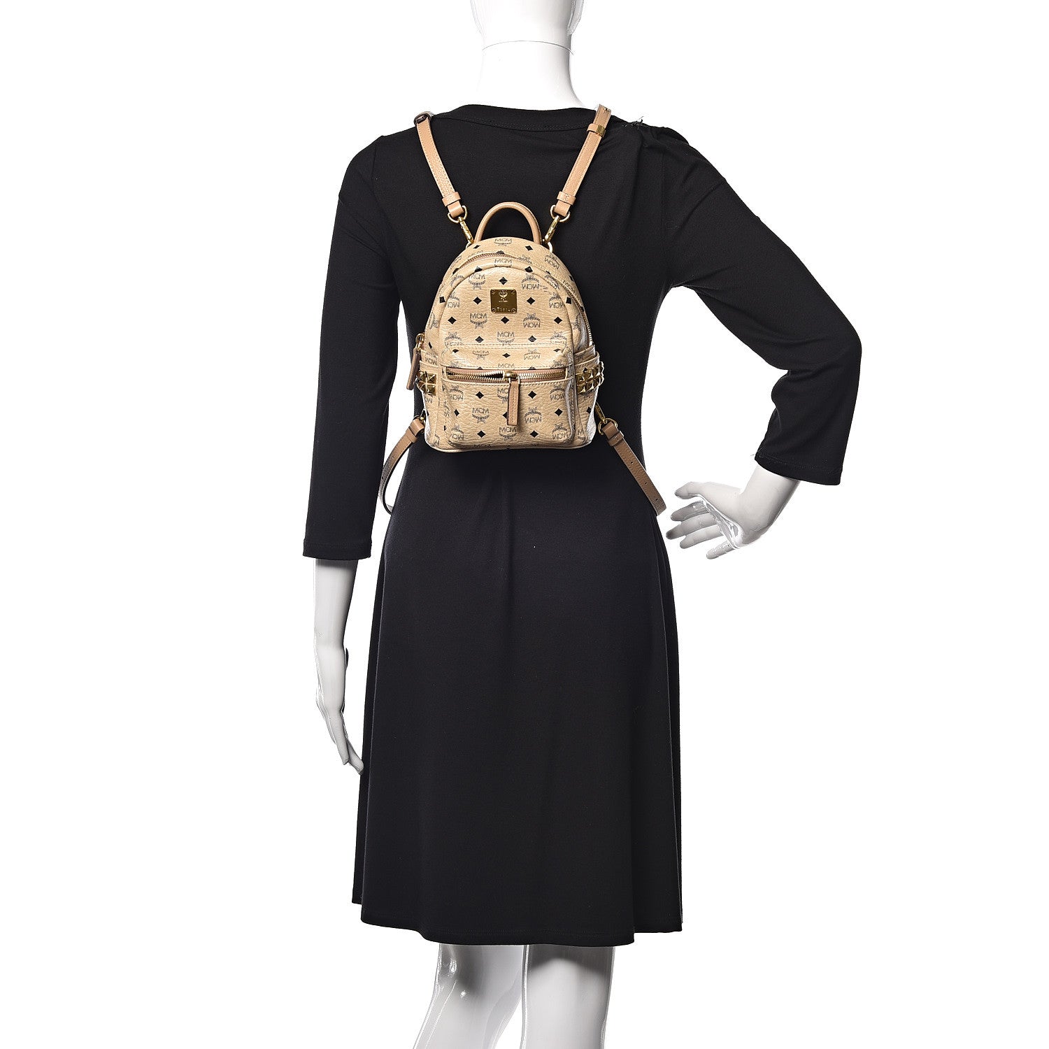 MCM Visetos Side Stud Mini Stark Backpack Beige 2 of 9