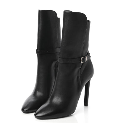 Saint Laurent Nappa Mica Buckle Ankle Booties 37 Black 3 of 9