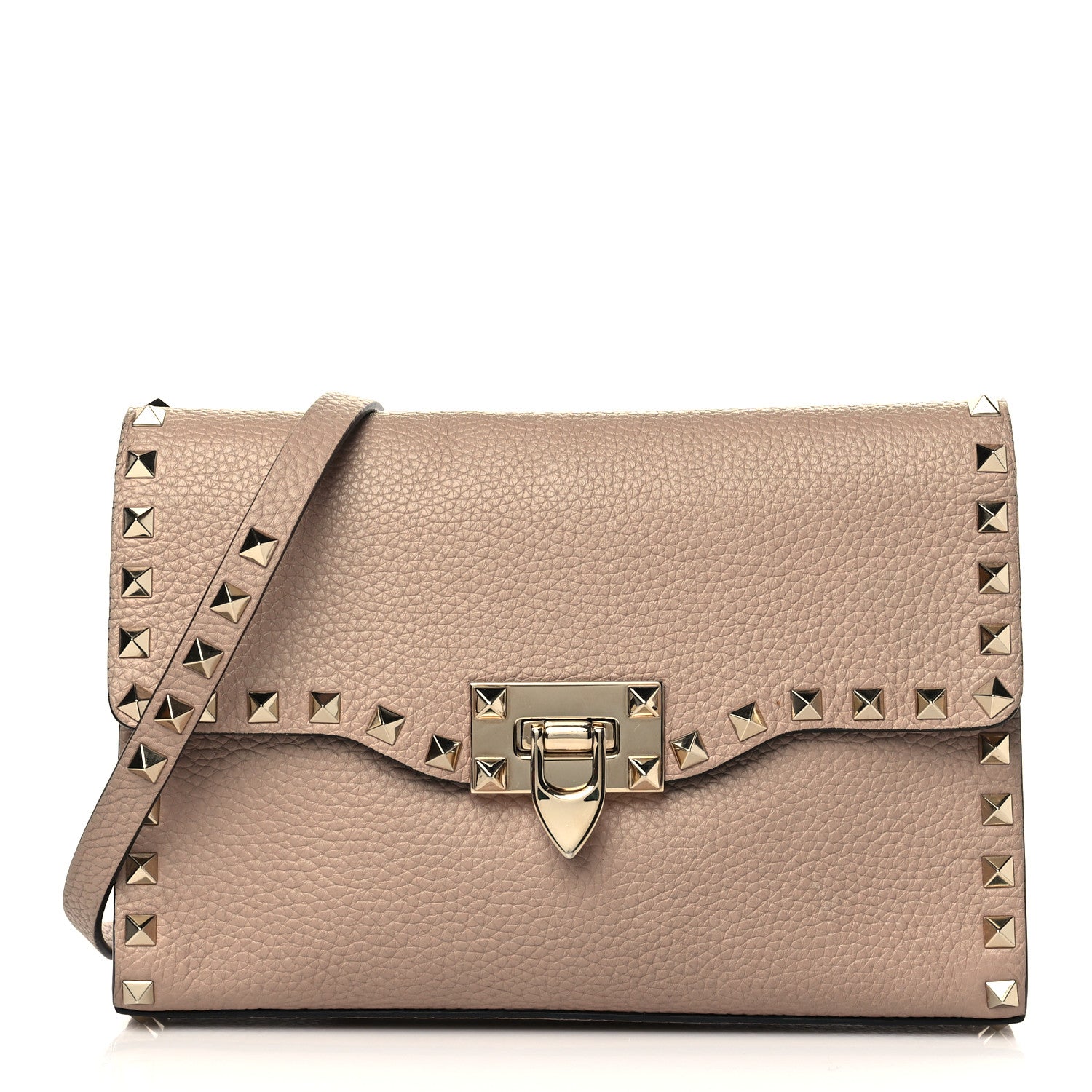 Valentino Garavani Pebbled Calfskin Medium Rockstud Flip Lock Crossbody Bag Poudre 1 of 7