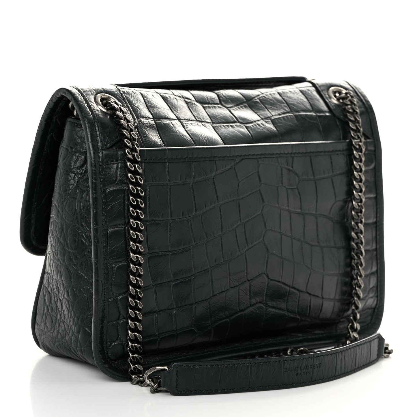 Calfskin Crocodile Embossed Matelasse Monogram Baby Niki Chain Satchel Algea
