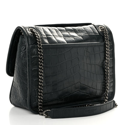Saint Laurent Calfskin Crocodile Embossed Matelasse Monogram Baby Niki Chain Satchel Algea 3 of 10
