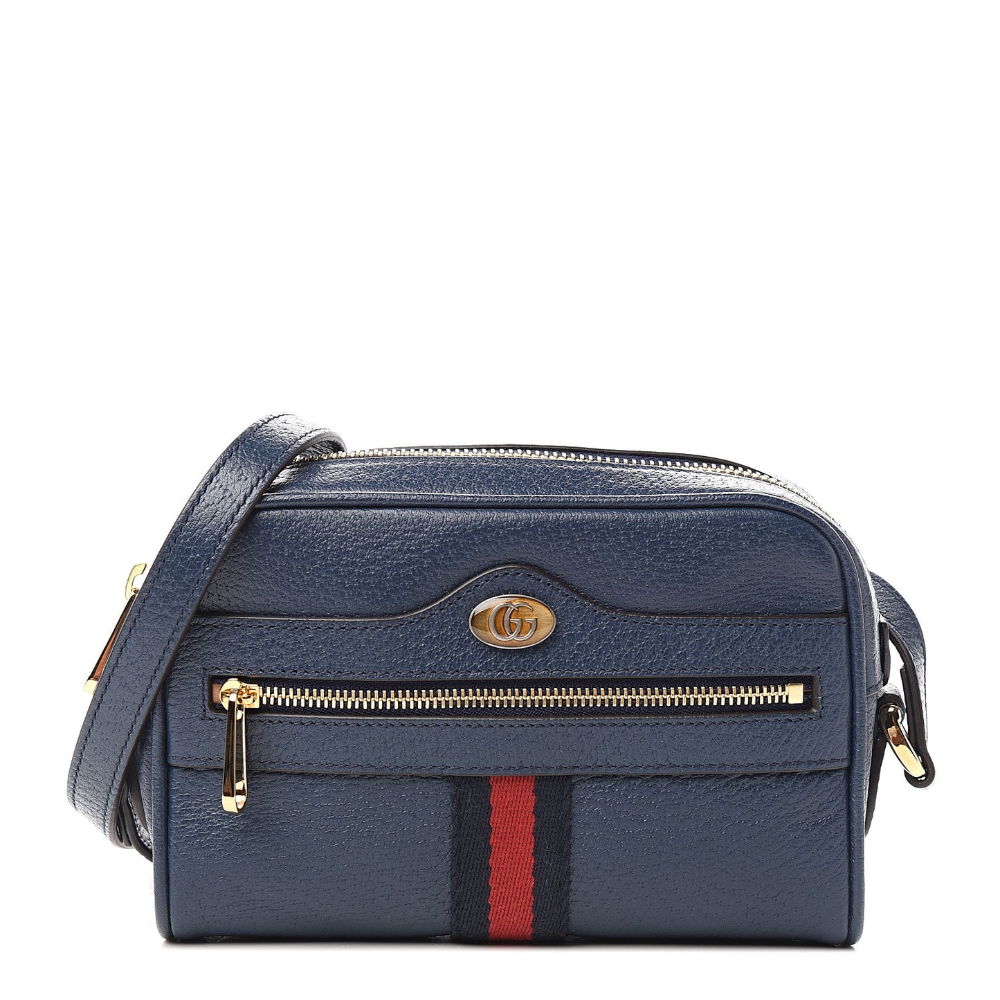 Textured Calfskin Web Mini Ophidia Shoulder Bag Blue Agata
