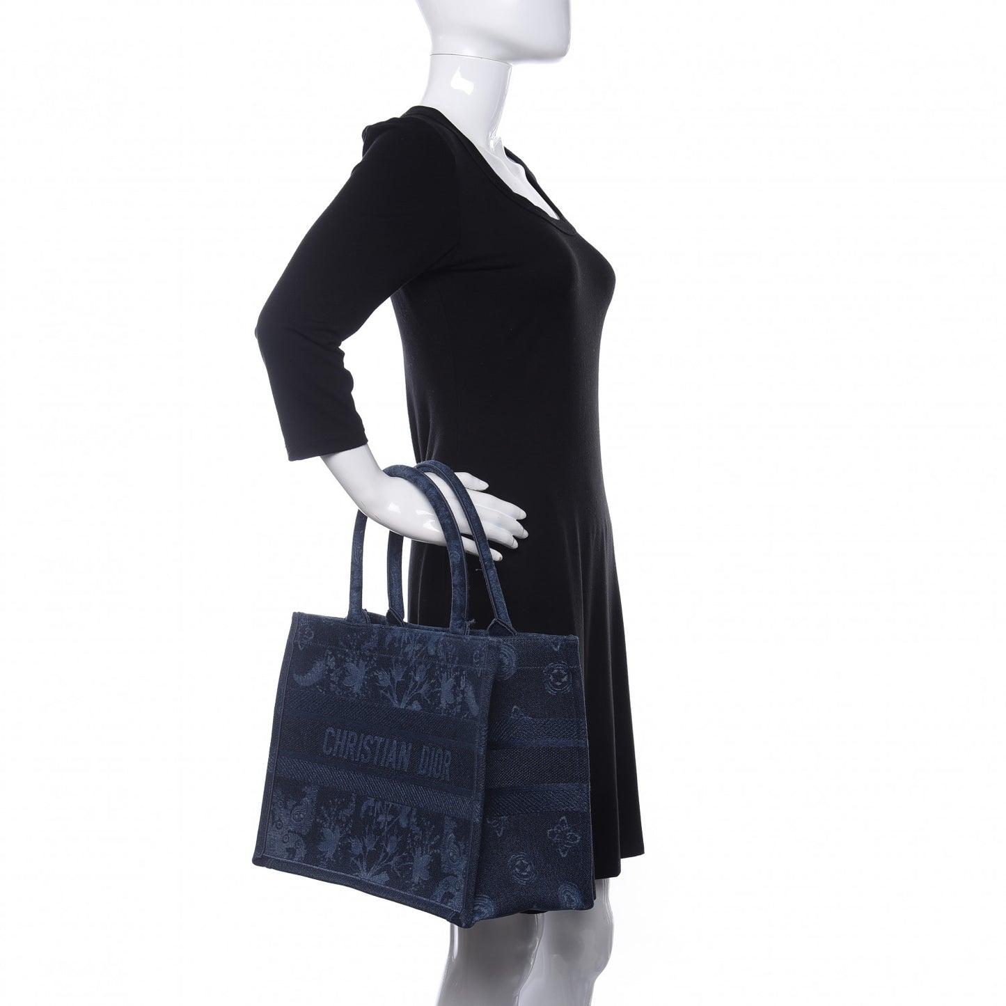 Denim Flowers Embroidered Medium Book Tote Blue