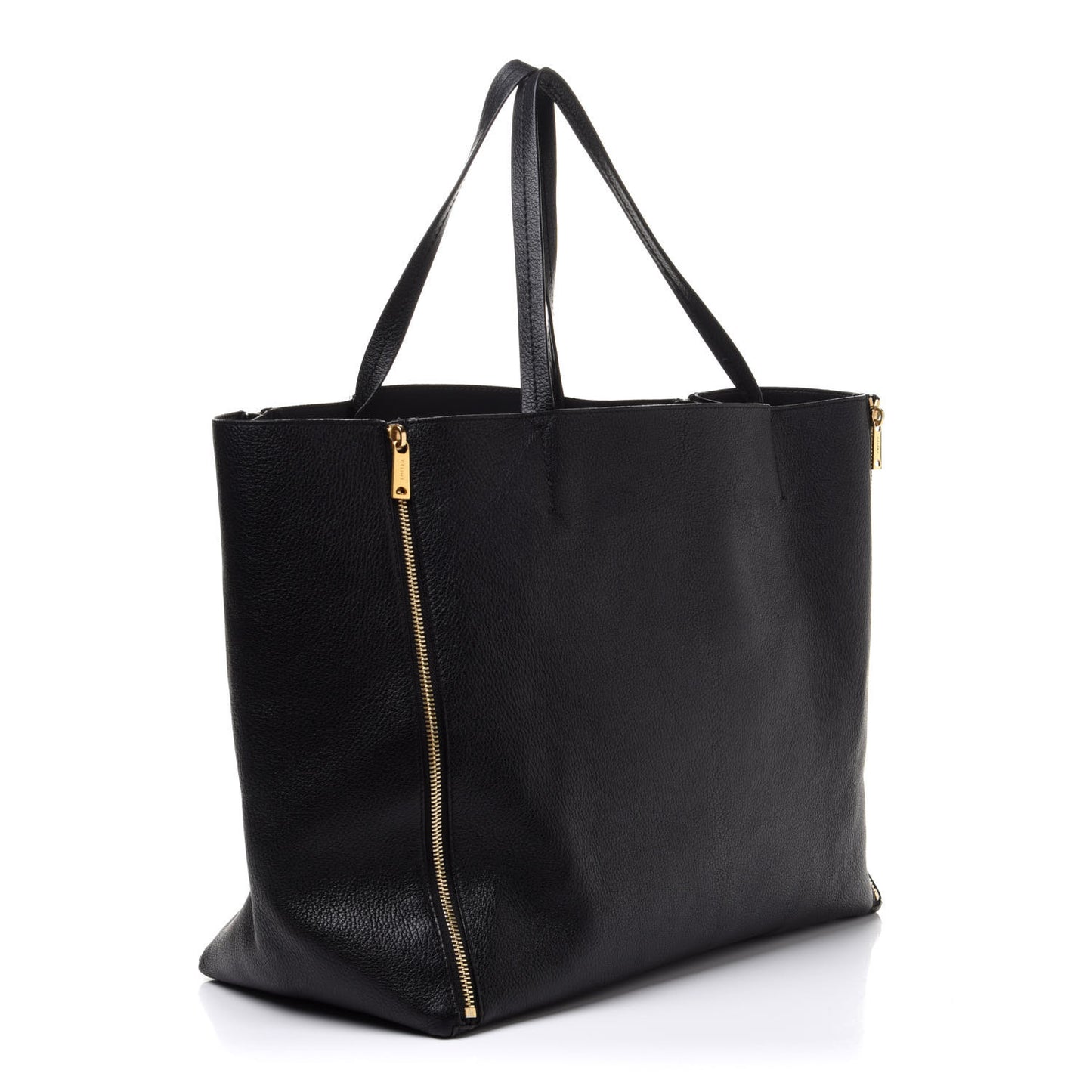 Smooth Lambskin Horizontal Zipper Gusset Cabas Black
