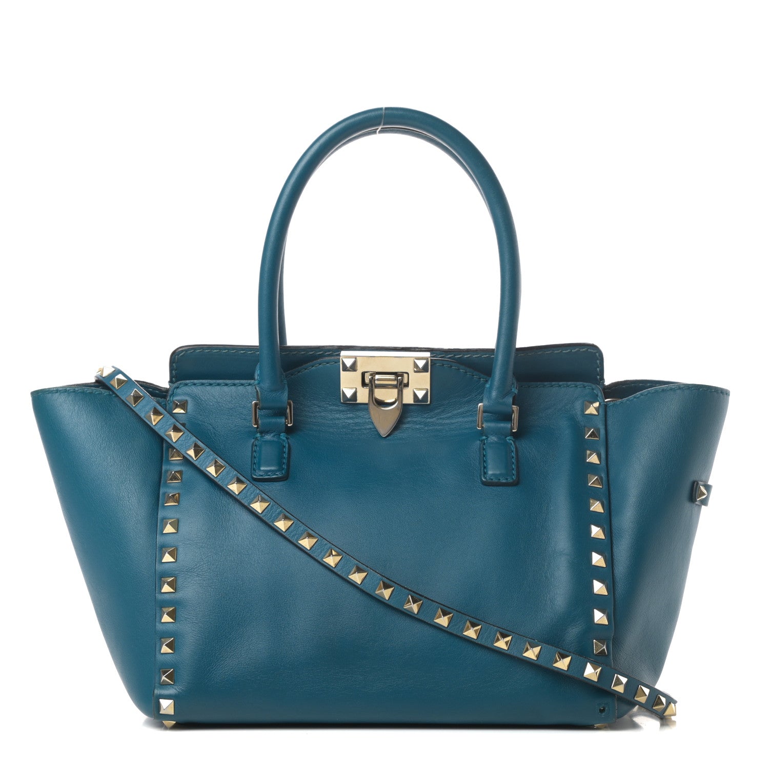 Valentino Garavani Vitello Small Rockstud Double Handle Tote Blue 1 of 17
