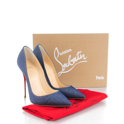 Christian Louboutin Denim Jazz Calf So Kate 120 Pumps 38.5 Blue White 9 of 9