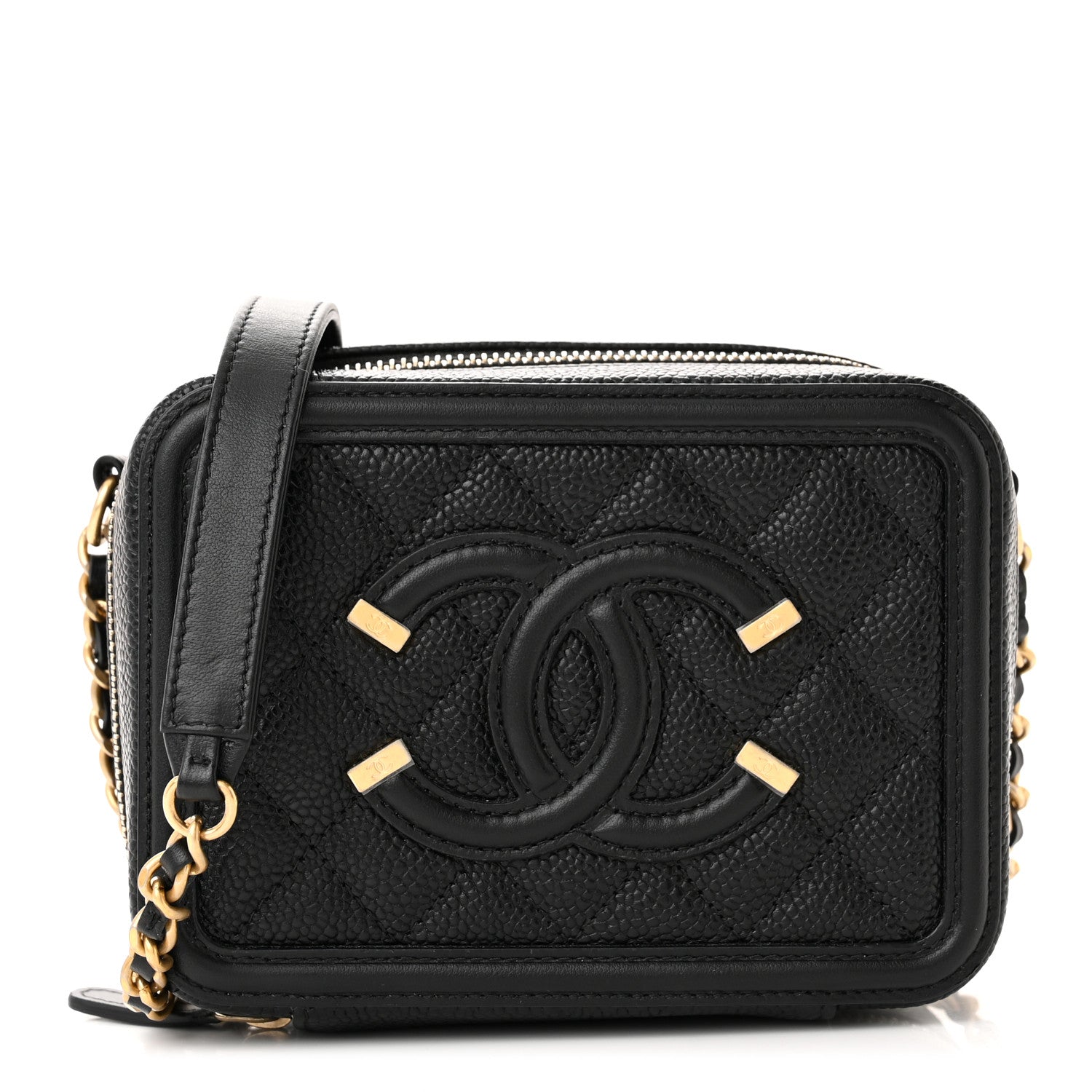 Chanel Caviar Quilted CC Filigree Vanity Clutch With Chain Black 1 of 10
