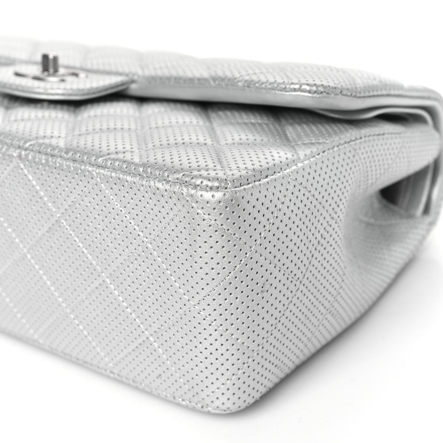 Chanel Metallic Perforated Lambskin Quilted Jumbo Double Flap Light Silver 10 of 12