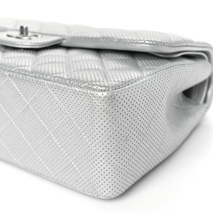 Chanel Metallic Perforated Lambskin Quilted Jumbo Double Flap Light Silver 10 of 12