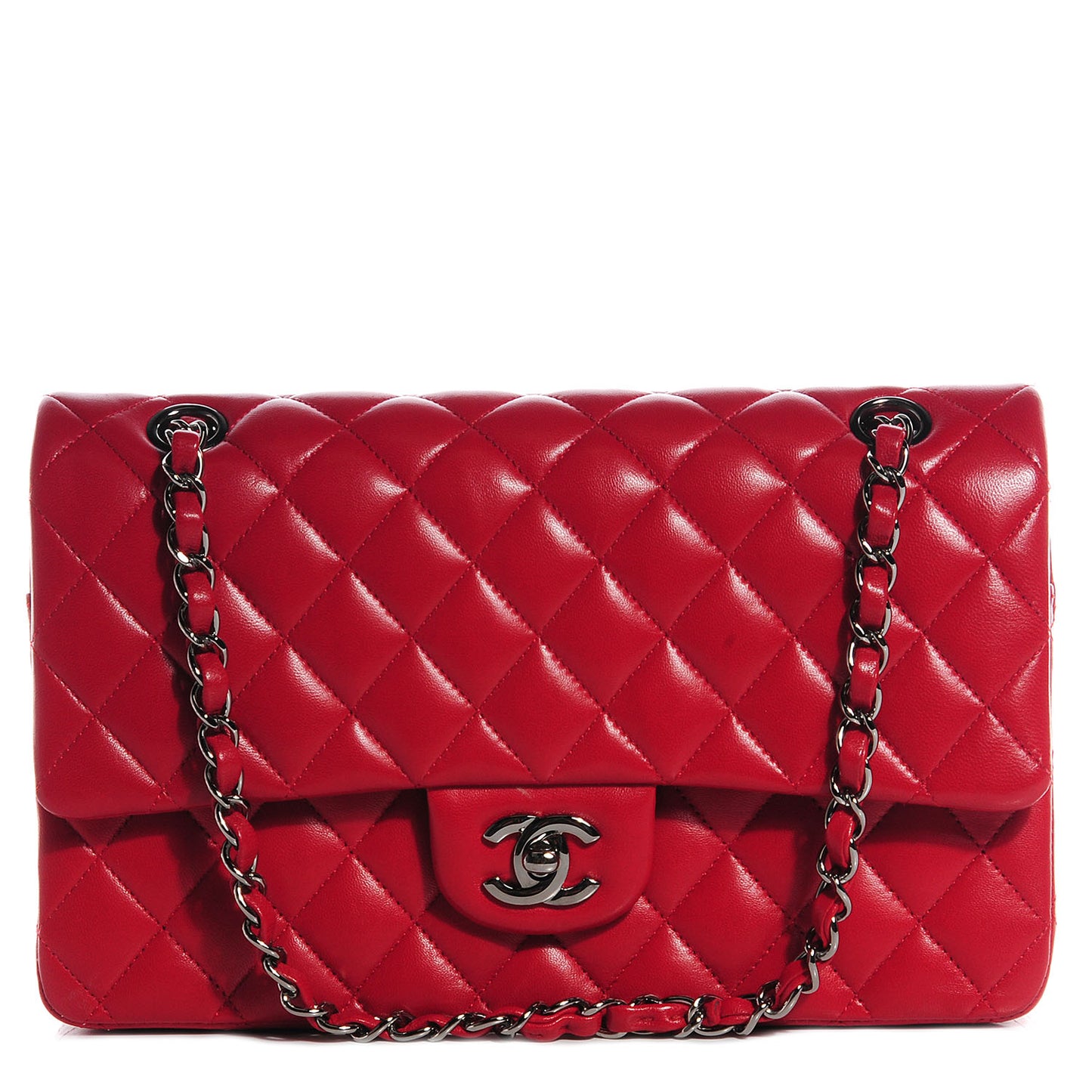 Lambskin Quilted Medium Double Flap Red