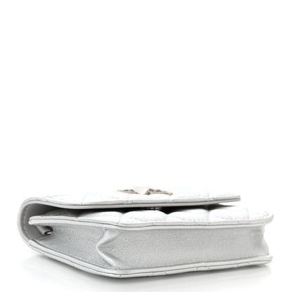 Chanel Metallic Goatskin Quilted Crystal CC Walk Of Fame Clutch With Chain Silver 4 of 11