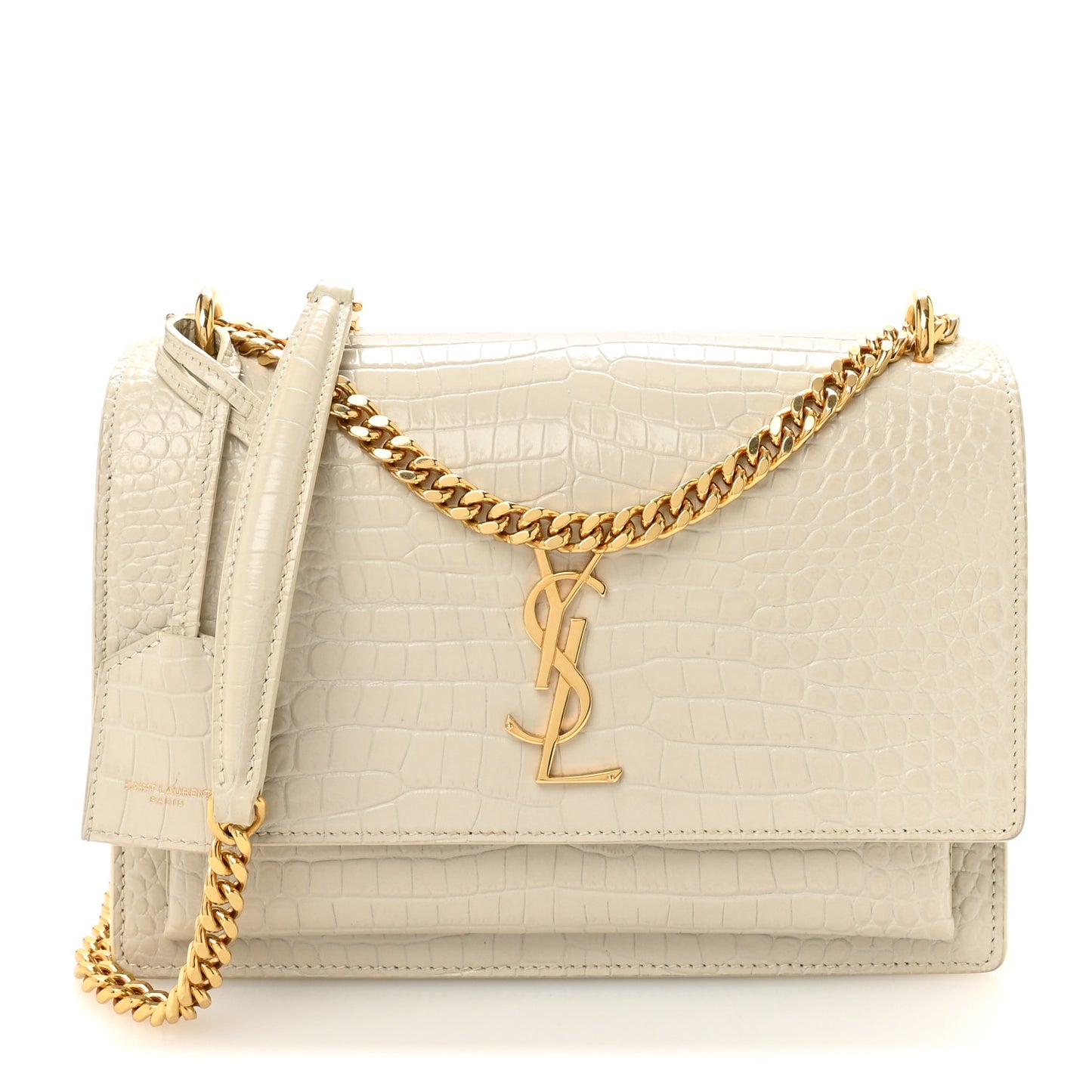 Calfskin Crocodile Embossed Medium Monogram Crema Soft