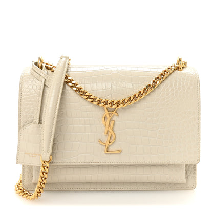 Saint Laurent Calfskin Crocodile Embossed Medium Monogram Crema Soft 1 of 9