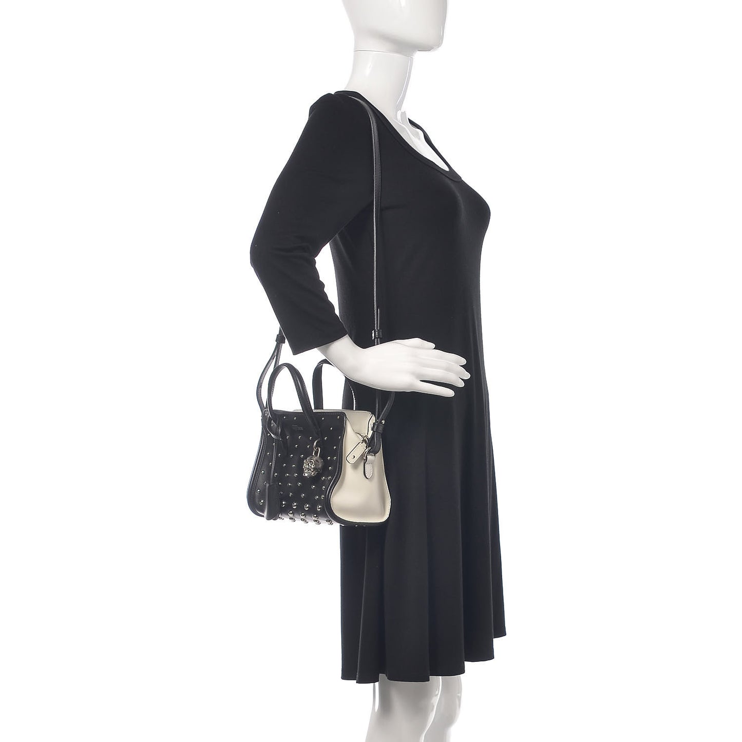 Calfskin Studded Mini Padlock Tote Black White