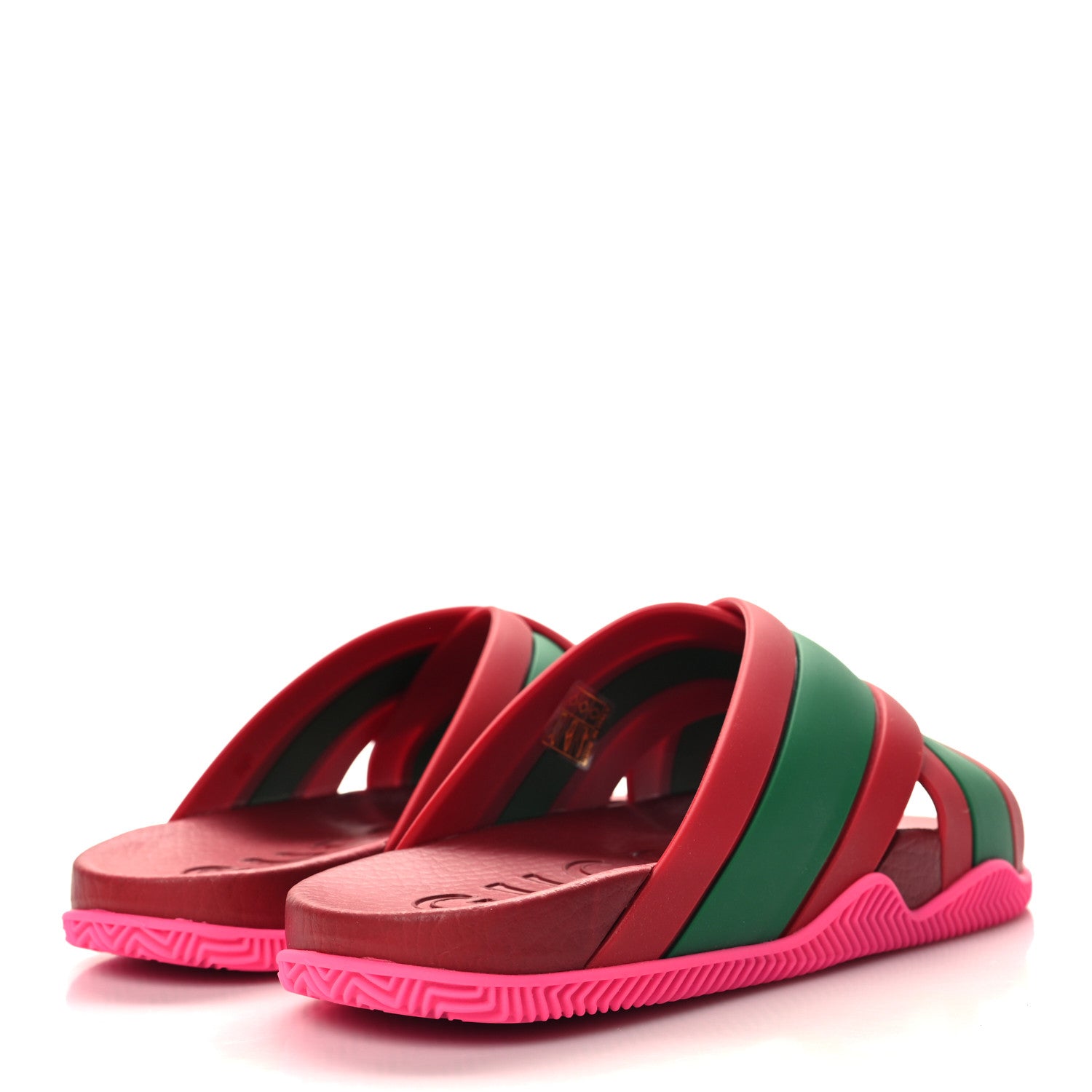 Gucci Rubber Web Womens Criss Cross Slide Sandals 38 Coral New Shamarock 4 of 8