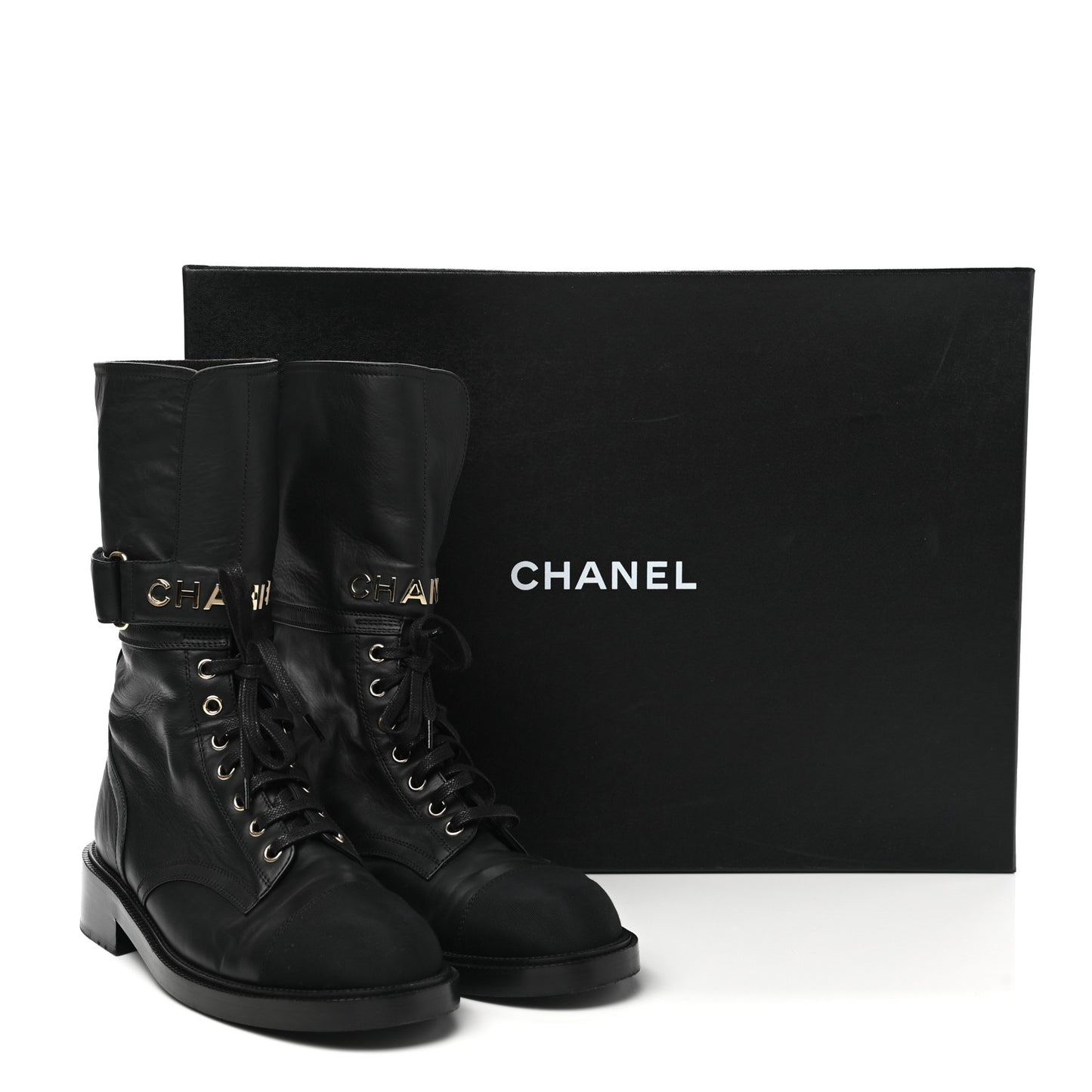 Shiny Calfskin Lace Up Combat Boots 40 Black