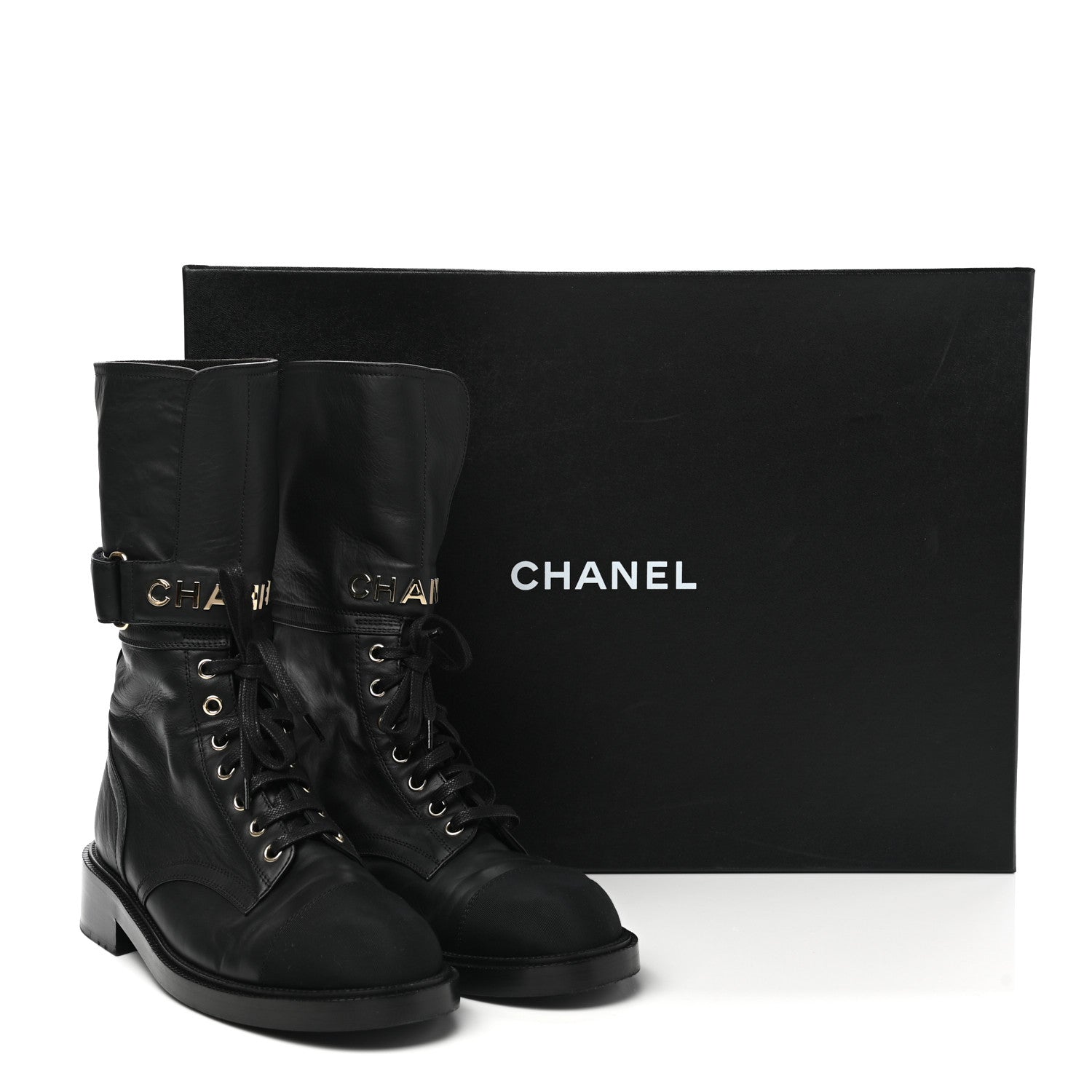 Chanel Shiny Calfskin Lace Up Combat Boots 40 Black 9 of 9