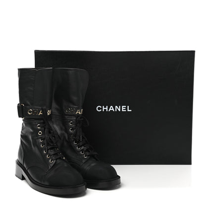 Chanel Shiny Calfskin Lace Up Combat Boots 40 Black 9 of 9