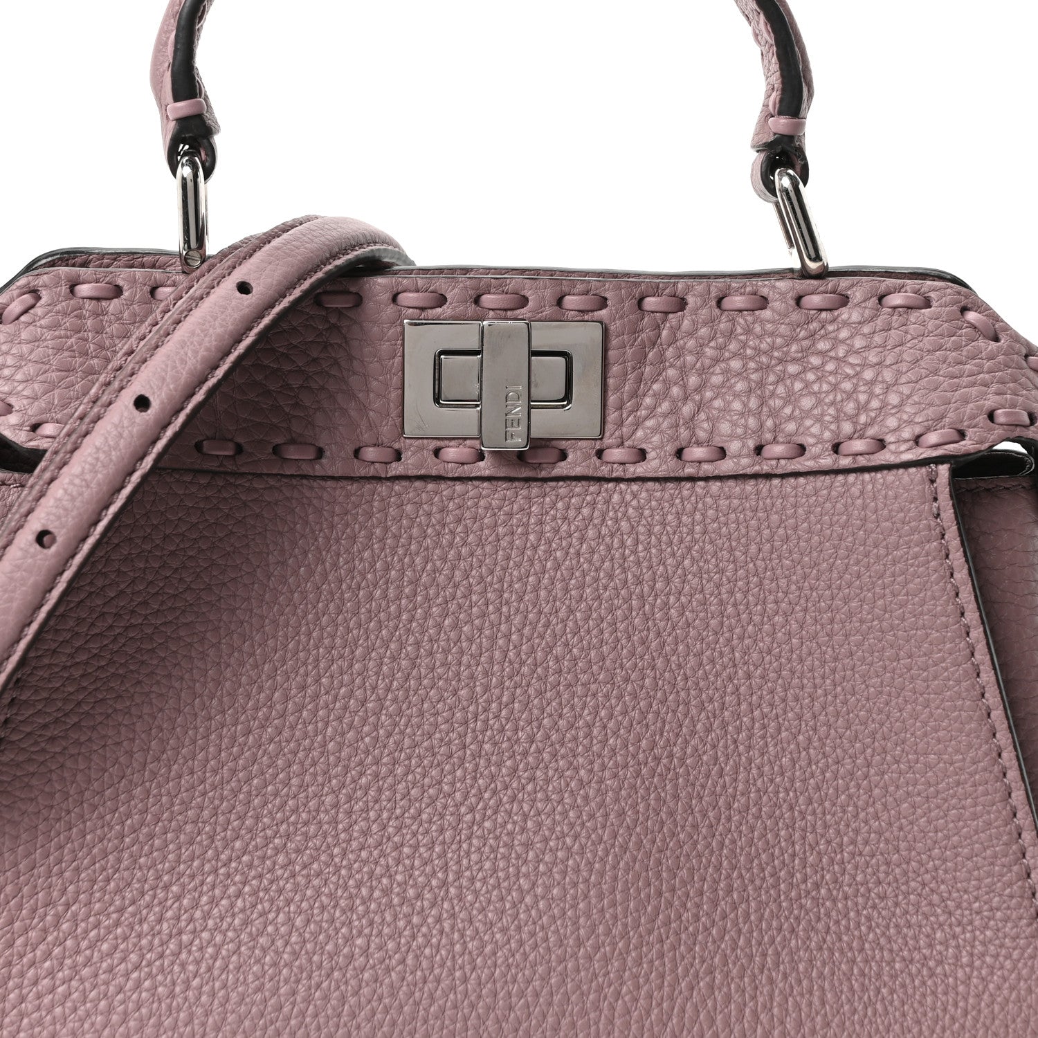 Fendi Cuoio Romano Selleria Macro Stitchings Mini Peekaboo Iconic Satchel Rose Camelia 6 of 8