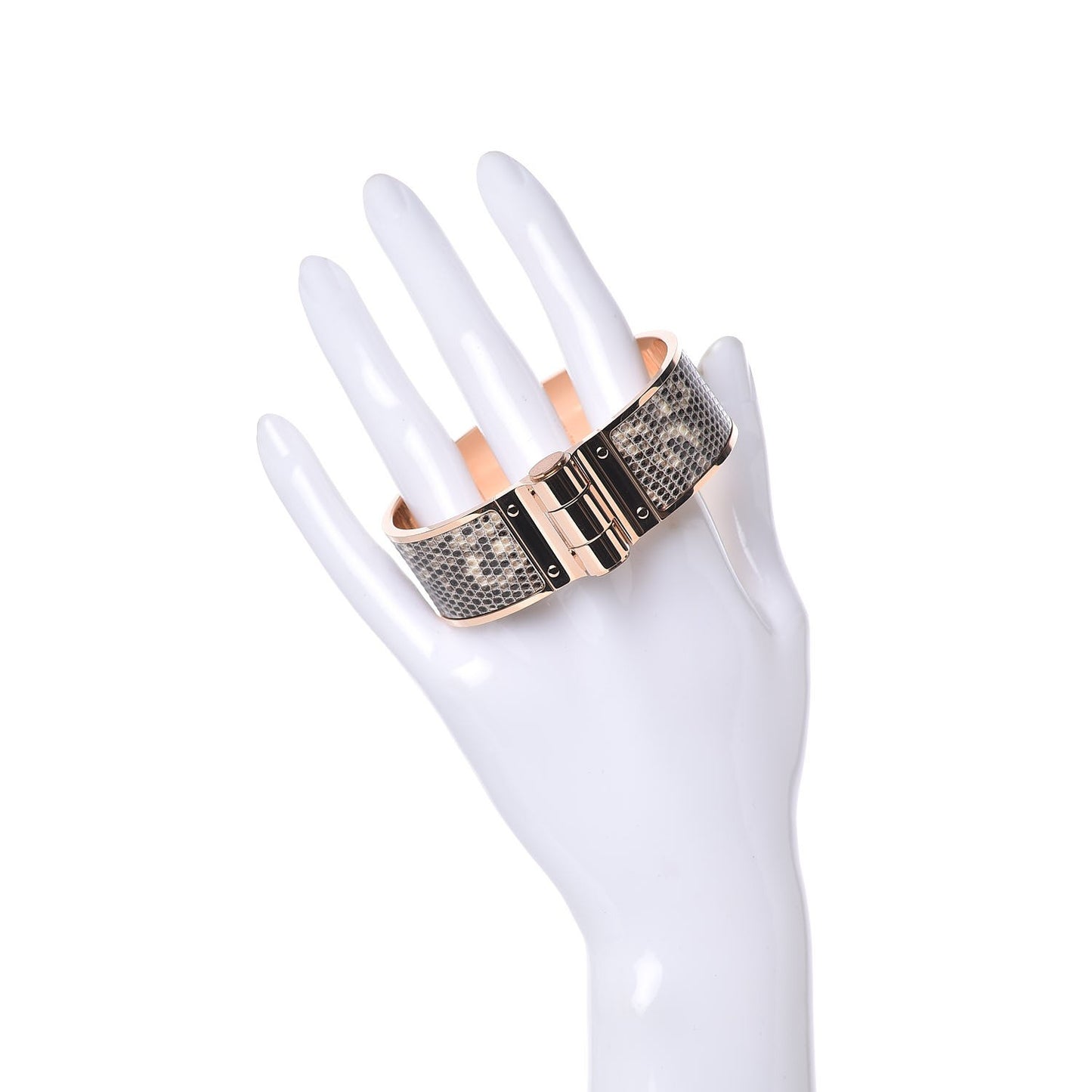Lizard Charniere Cuir Wide Hinged Bracelet M Ombre