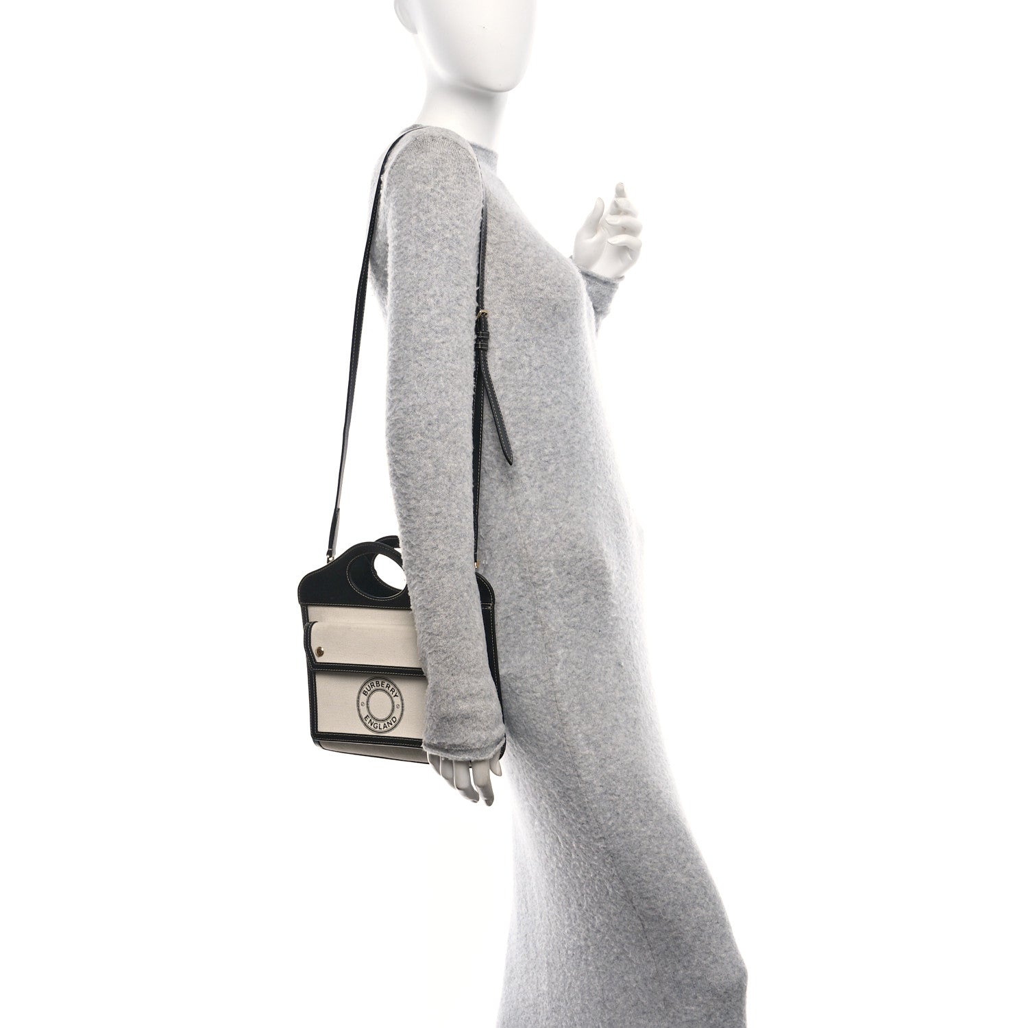 Burberry Canvas Smooth Calfskin Two Tone Mini Pocket Bag White Black 2 of 9