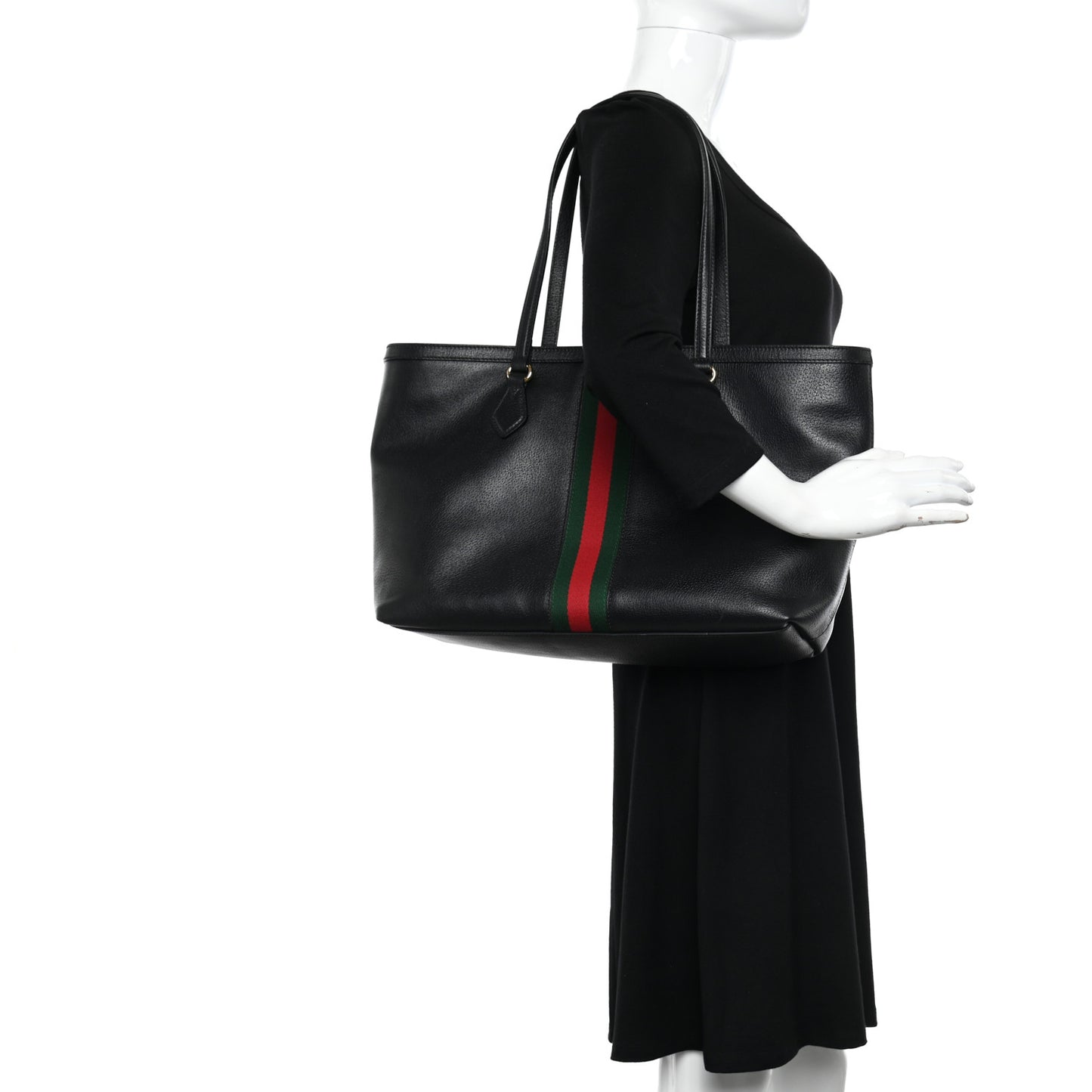 Textured Calfskin Web Medium Ophidia Shopping Tote Black