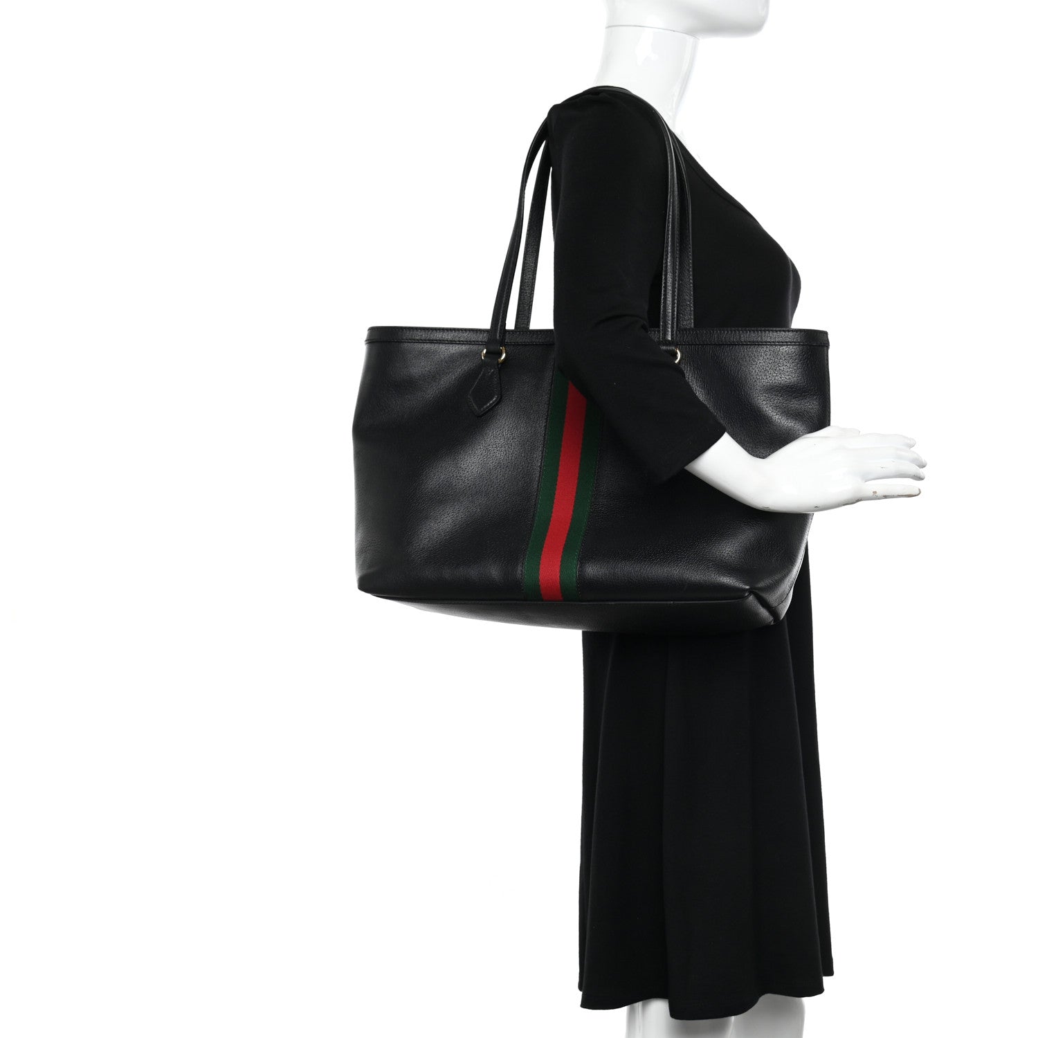 Gucci Textured Calfskin Web Medium Ophidia Shopping Tote Black 3 of 10