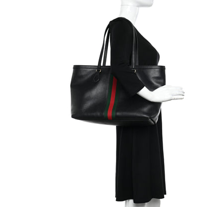 Gucci Textured Calfskin Web Medium Ophidia Shopping Tote Black 3 of 10